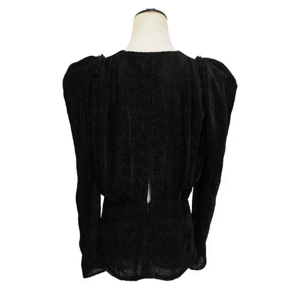 ISABEL MARANT Black Silk Viscose MARLIN Burnout Polka Dot Ruched Top 38 - Picture 7 of 11